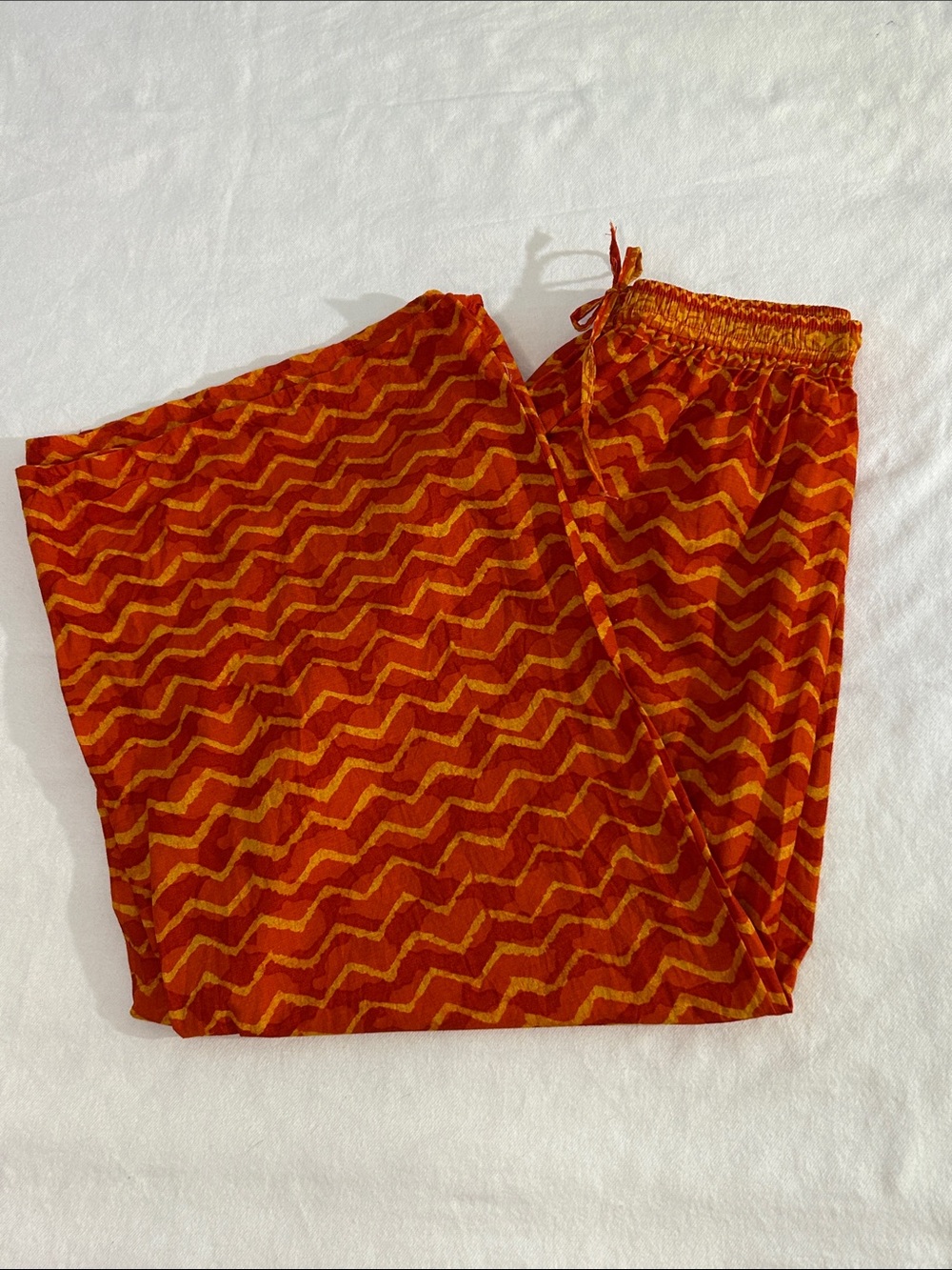 Red & Orange Wave-Print Relaxed Lounge/Beach Pants